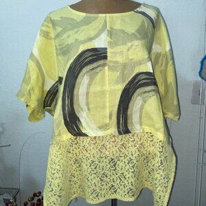NWT Unique Bright Yellow Linen  Top TRANSPARENTE sz 1 M 10 12 L 14 Made in Italy